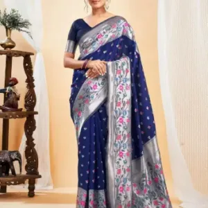 Jacquard Saree Blooming Elegance Collection ( Navy Blue, OS )