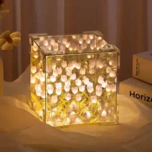 3D Tulip LED Night Lamp with Infinity Mirror – DIY Decorative Table Lamp for Bedroom, Living Room & Home Décor ( default, OS )