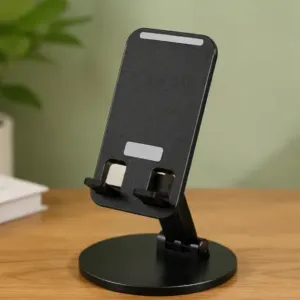 Adjustable Foldable Mobile Holder Stand – 360° Rotating Desktop Phone Stand with Non-Slip Silicone Grip ( black, OS )