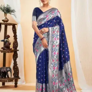 Jacquard Saree Blooming Elegance Collection ( Navy Blue, OS )