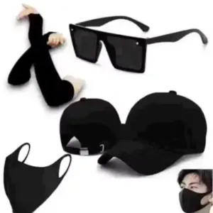4-in-1 Summer Protection Combo | Adjustable Baseball Cap, UV Protection Sunglasses, Arm Sleeves & Cotton Face Mask for Men & Women ( default, OS )