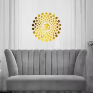 Walltech Mandala Om Golden Acrylic 3D Mirror Sticker – 45cm ( default, OS )