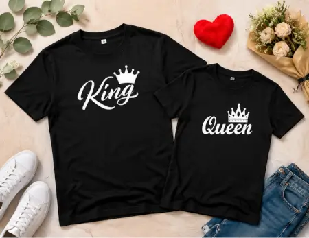 TOGBWb0kw4MGc9Uzrfjw6tdszWPYKLY9ssiXiG2r-3.webp King Queen Couple T-Shirt Set – Printed Cotton Blend Matching T-Shirts for Men & Women (Pack of 2) ( default, MEN - XXL/ WOMEN - XXL )