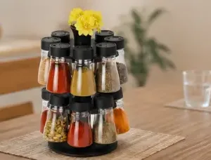 16-in-1 Revolving Condiment Set – Rotating Plastic Spice Rack & Kitchen Masala Organizer ( black, OS )