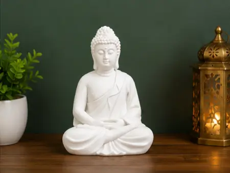Ys2V0CTWCu9ggUl9hmCwGFtH9s6FTluSH1DtGfGe.webp Meditation Buddha Idol – Resin Buddha Statue for Home Décor, Office, Living Room, Meditation & Spiritual Decoration ( white, OS )