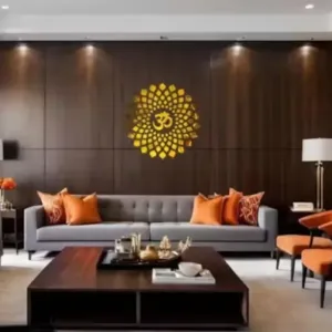 Walltech Mandala Om Golden Acrylic 3D Mirror Sticker – 45cm ( default, OS )