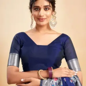 Jacquard Saree Blooming Elegance Collection ( Navy Blue, OS )