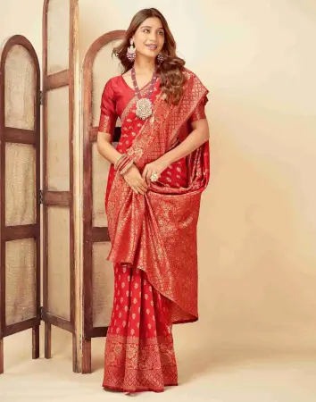 sdX991GO7yB8lnocd4YxJJ4ynUaTrMmp7J0EV0nd.webp Jacquard Saree Timeless Grace Collection ( red, OS )
