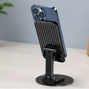 Adjustable Foldable Mobile Holder Stand – 360° Rotating Desktop Phone Stand with Non-Slip Silicone Grip ( black, OS )